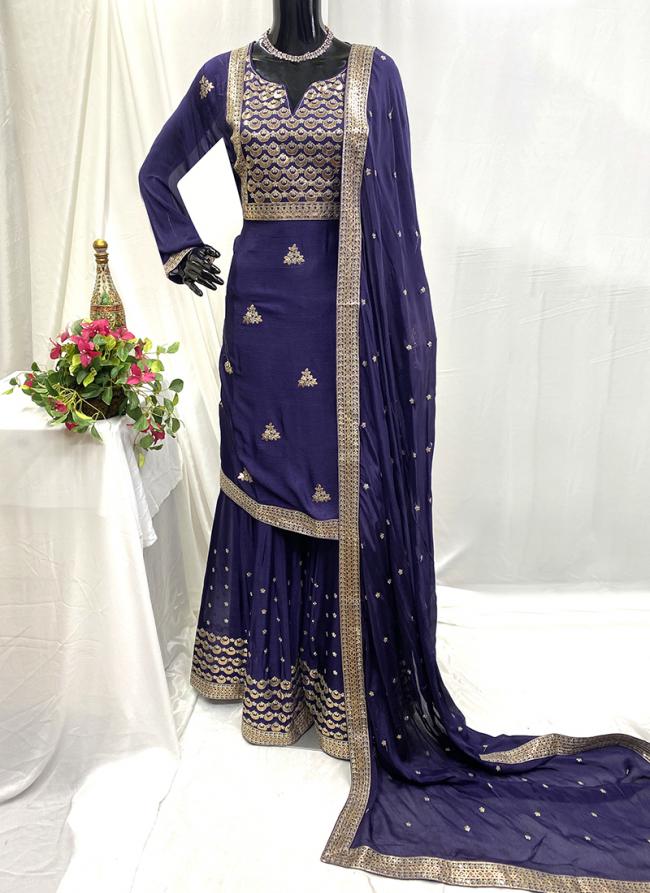 Uppada Silk Violet Traditional Wear Hand Work Readymade Plazzo Suit